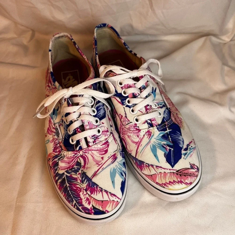 Vans Authentic Sneakers Women 7 Men 5.5 Pink Blue Tropical Floral Excellent